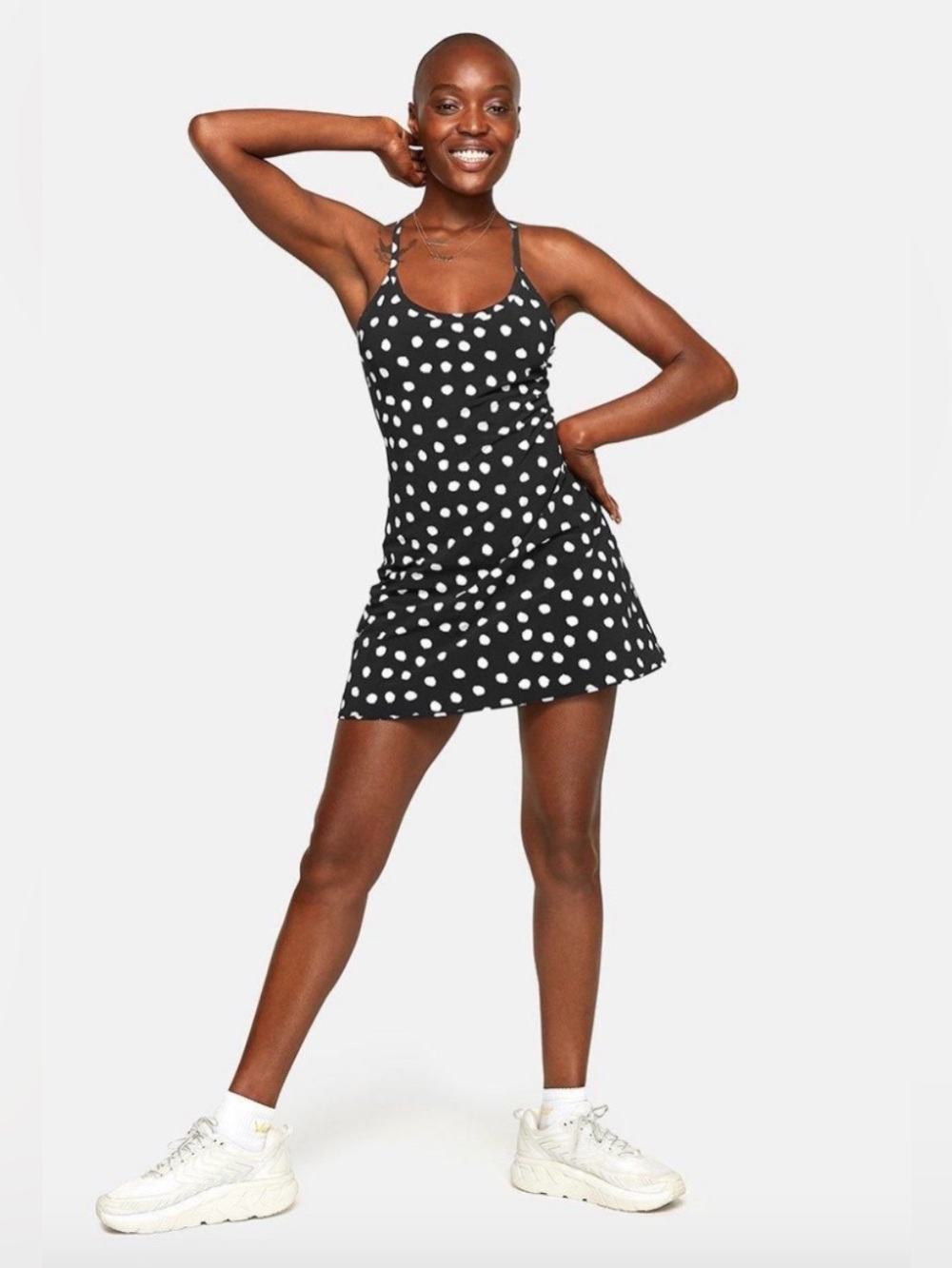 Outdoor Voices Exercise Dress Black and White Polka Dot